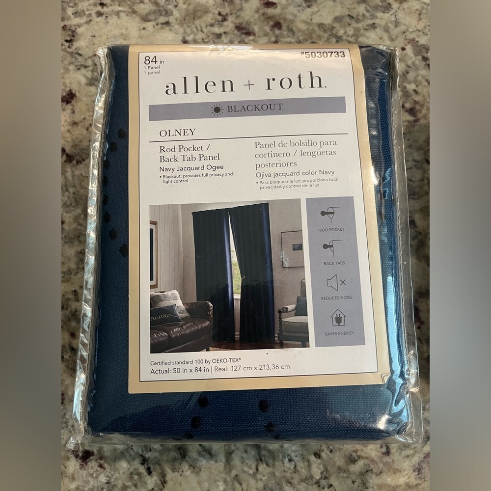 2PK Allen+Roth 50x84-in Navy Blackout Thermal Lined Grommet Curtain Panel - Picture 6 of 6